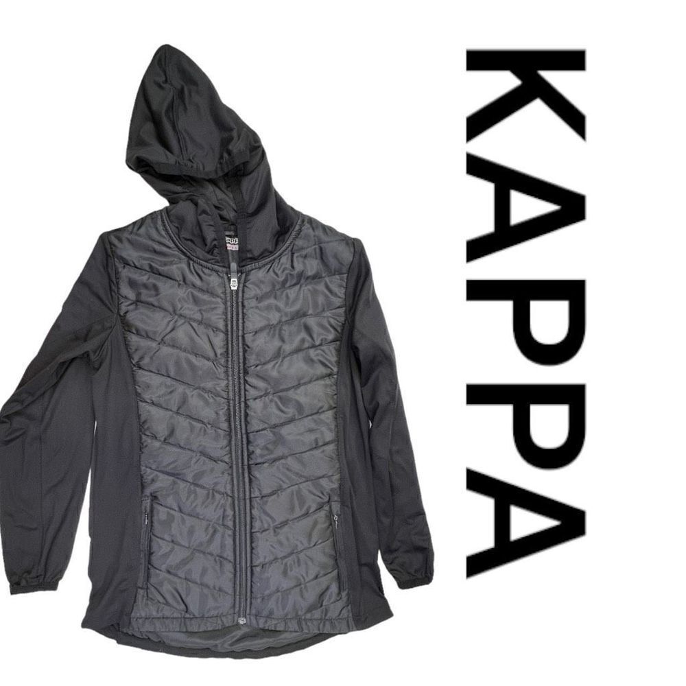 Kappa Men's Long Sleeve Zip Up Pockets Quilted Hooded Jacket Black Size Small